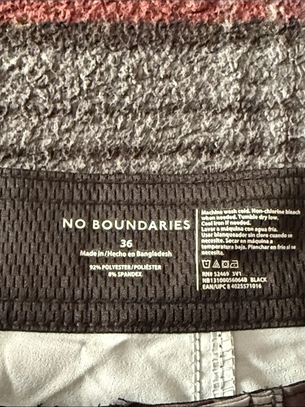 No Boundaries Men’s Camo & Aqua Stripe Swim Trunks
